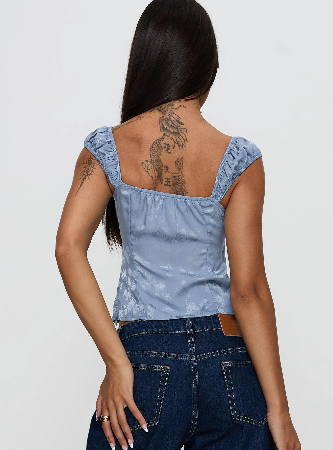 Branwen Cap Sleeve Tie Detail Top Blue Floral sold by Princess Polly product image thumbnail 4