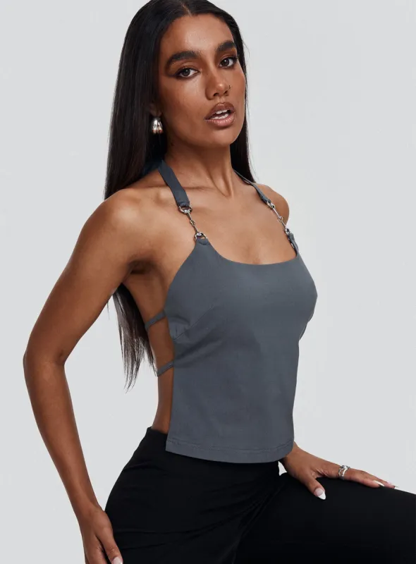 Eyes On You Backless Top Slate sold by Princess Polly