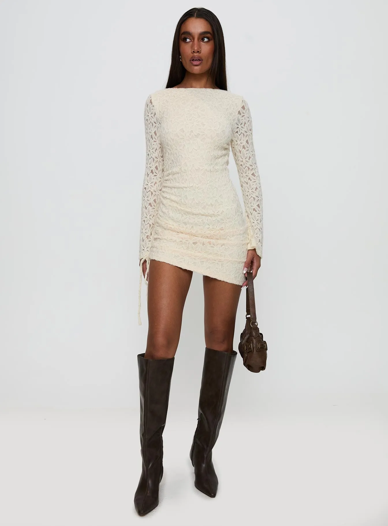 Que Sera Long Sleeve Mini Dress Cream sold by Princess Polly product image thumbnail 3