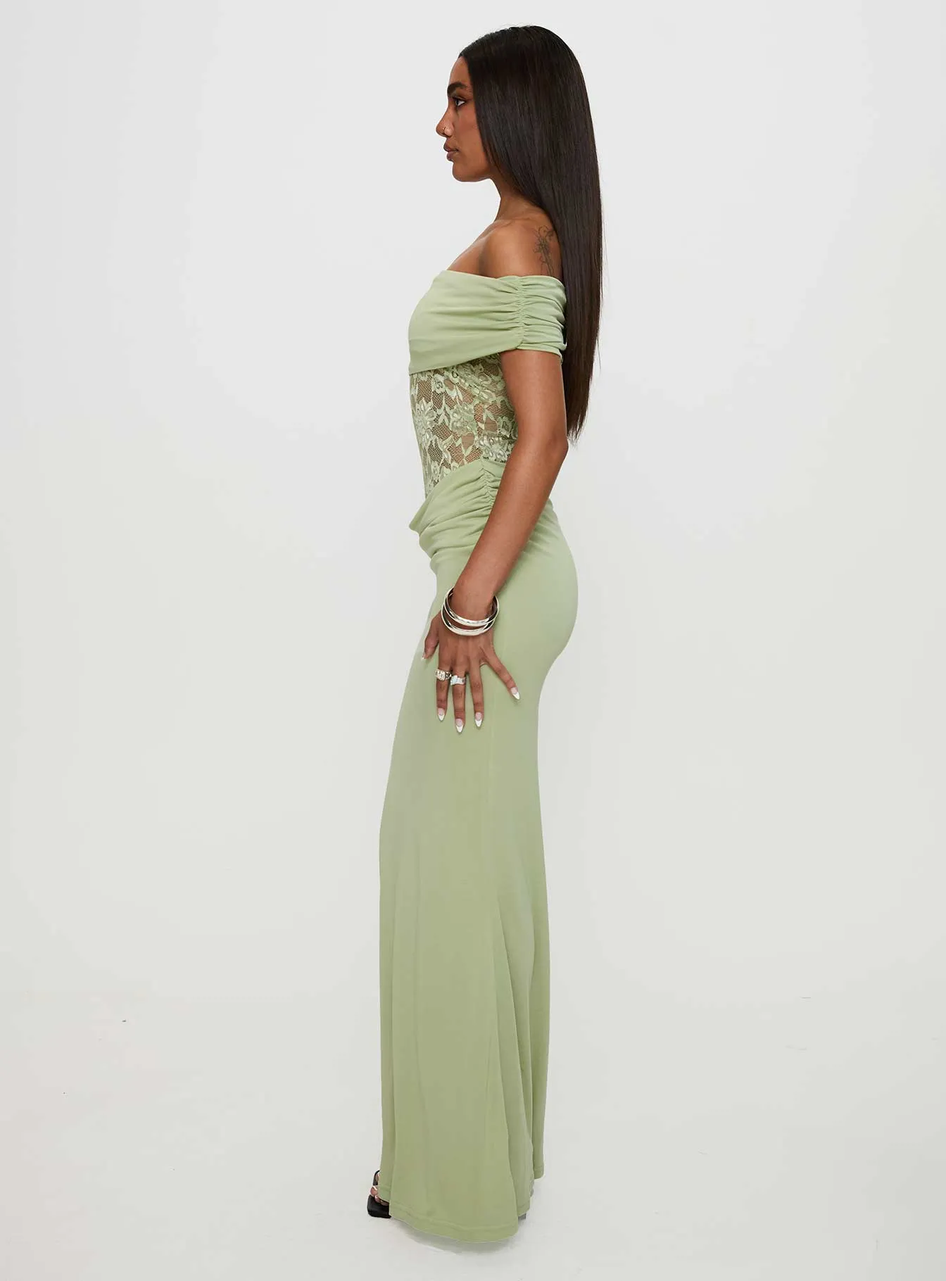 Gwendolen Off The Shoulder Maxi Dress Green sold by Princess Polly product image thumbnail 4