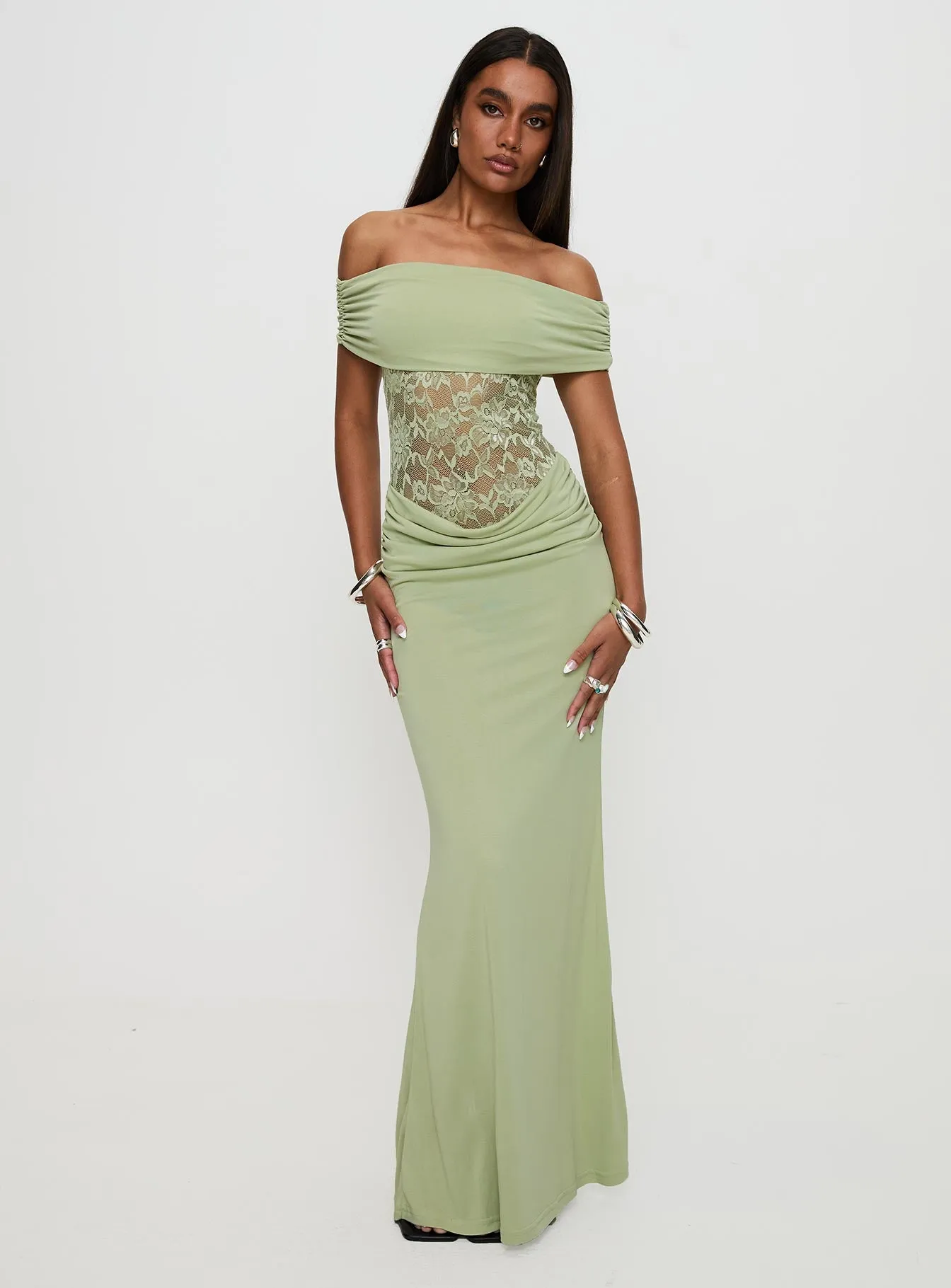 Gwendolen Off The Shoulder Maxi Dress Green sold by Princess Polly product image thumbnail 2