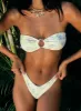 Macs Bandeau Bikini Top Yellow / Purple Floral sold by Princess Polly
