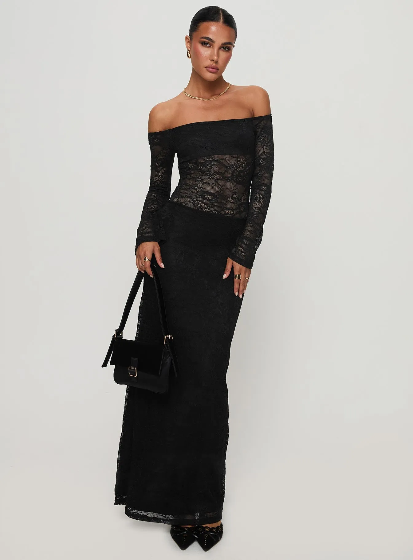 Pinot Grigio Long Sleeve Lace Maxi Dress Black sold by Princess Polly product image thumbnail 2