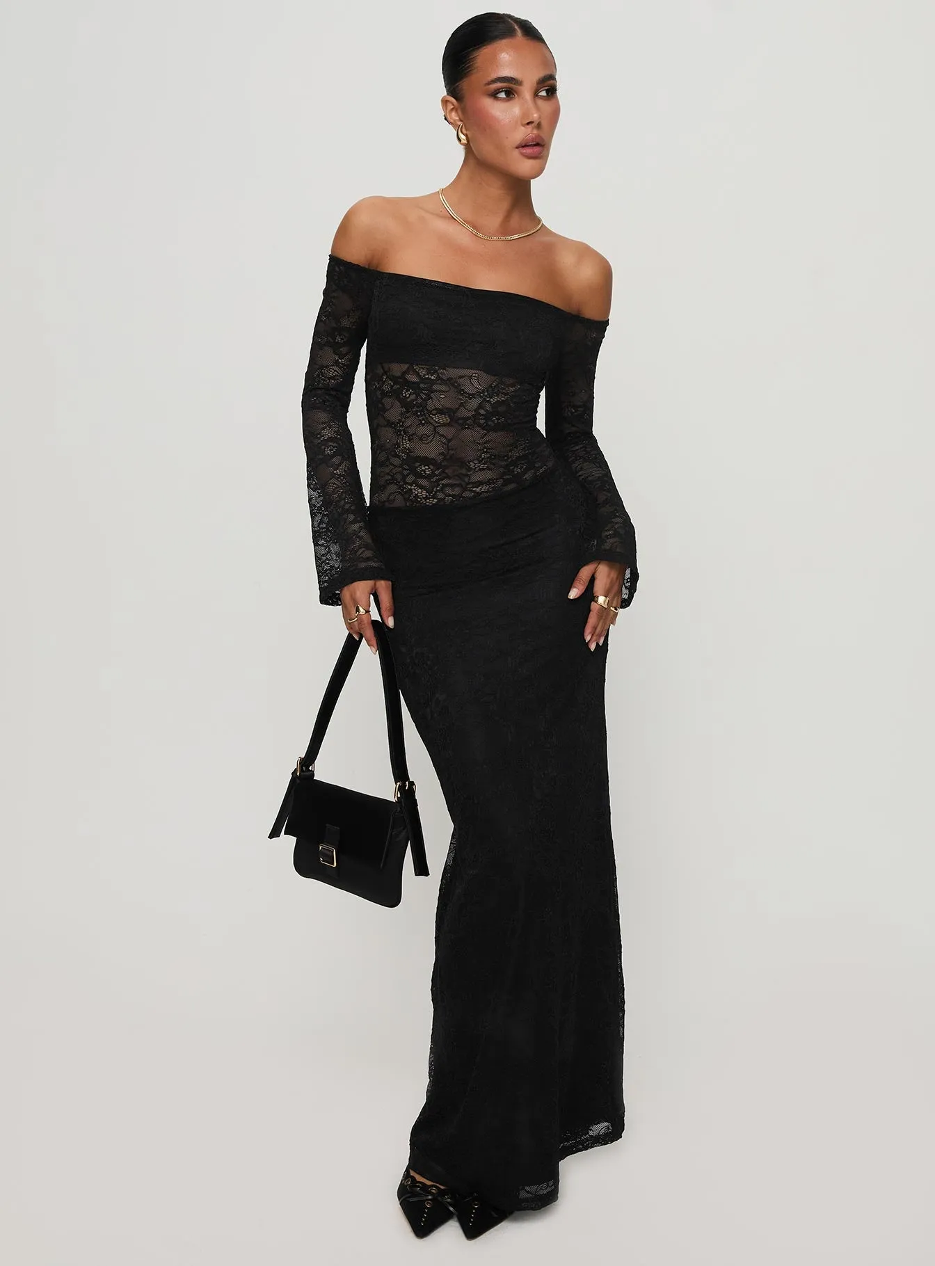 Pinot Grigio Long Sleeve Lace Maxi Dress Black sold by Princess Polly product image thumbnail 3
