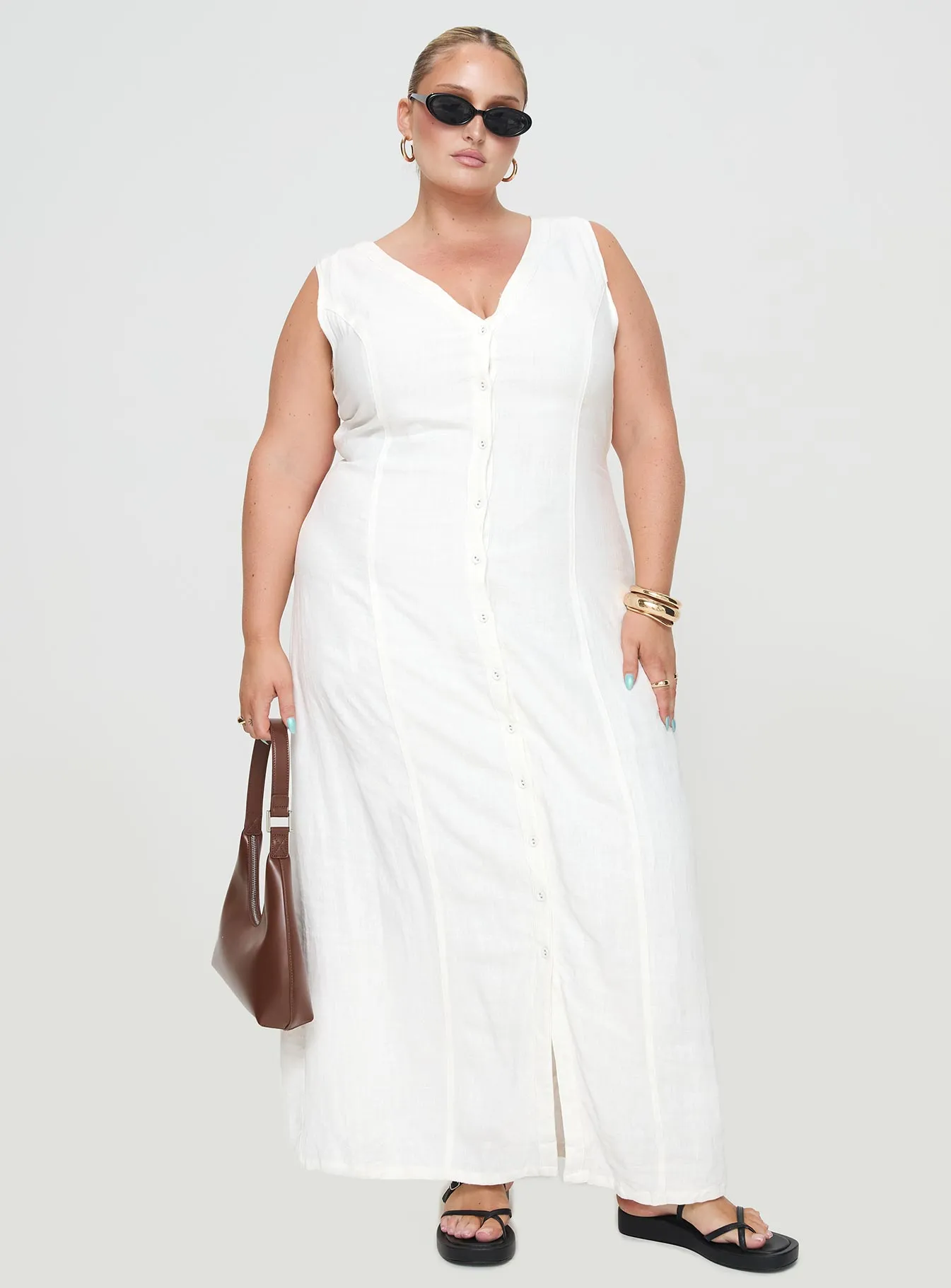 Summer Season Linen Blend Maxi Dress White Curve sold by Princess Polly product image thumbnail 2