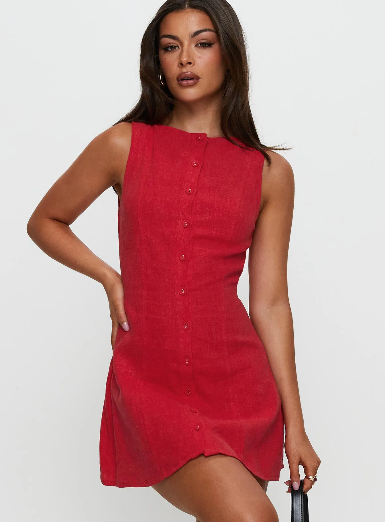 Dollie Linen Mini Dress Red sold by Princess Polly product image thumbnail 2