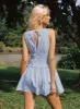 Yennifer Shirred Mini Dress Blue / White sold by Princess Polly
