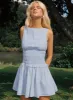 Yennifer Shirred Mini Dress Blue / White sold by Princess Polly