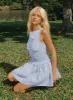 Yennifer Shirred Mini Dress Blue / White sold by Princess Polly