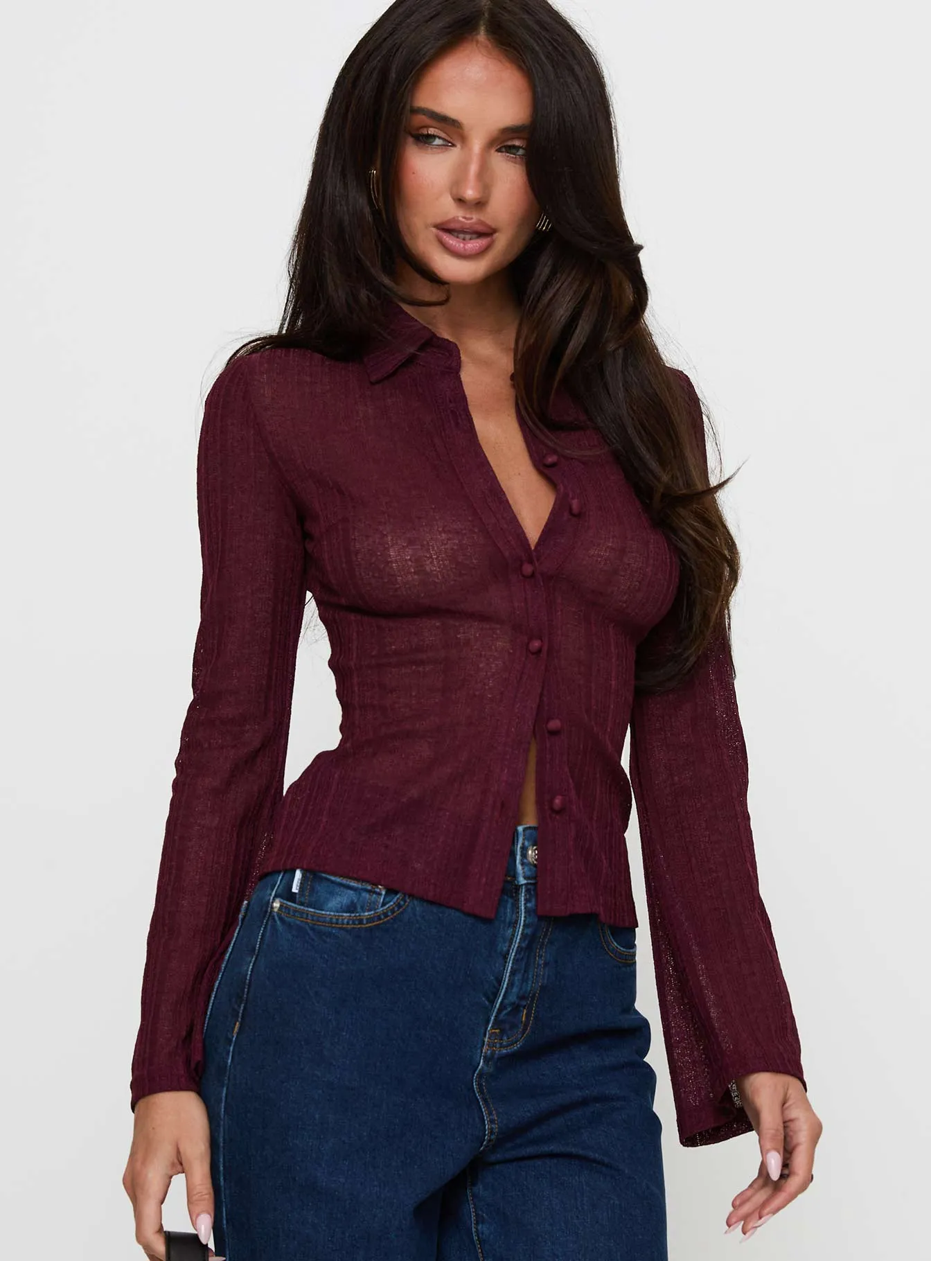 When You Sleep Long Sleeve Top Wine sold by Princess Polly