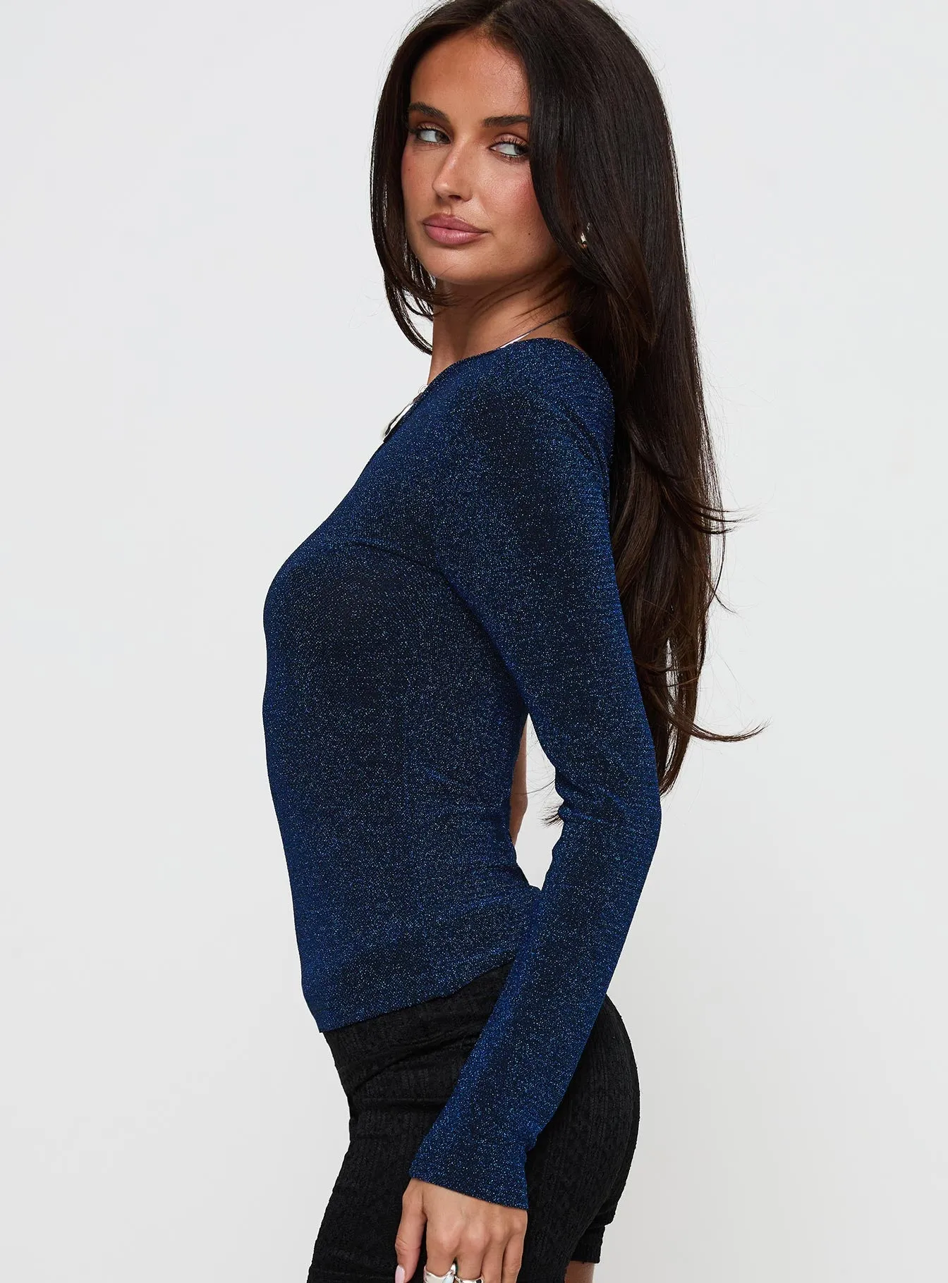Dance All Night One Sleeve Top Navy Glitter sold by Princess Polly product image thumbnail 3