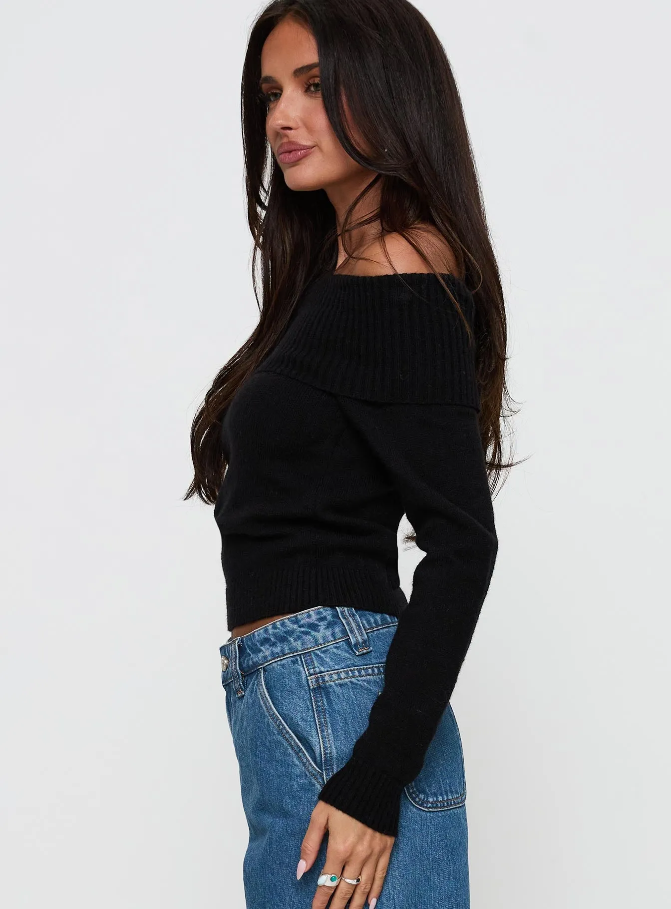 One For Me Off The Shoulder Long Sleeve Sweater Black sold by Princess Polly product image thumbnail 4