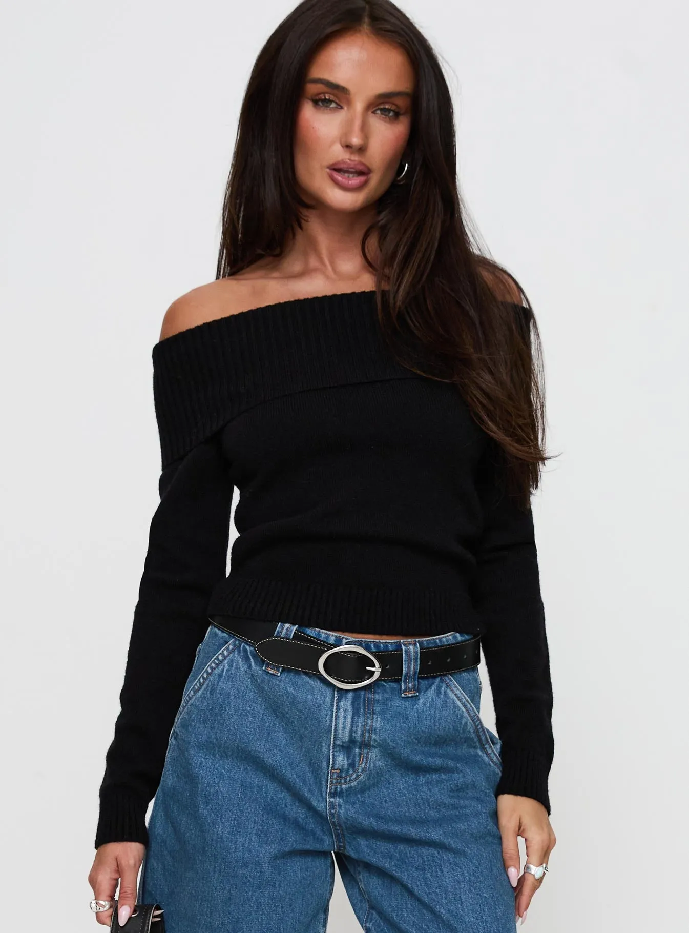 One For Me Off The Shoulder Long Sleeve Sweater Black sold by Princess Polly product image thumbnail 2
