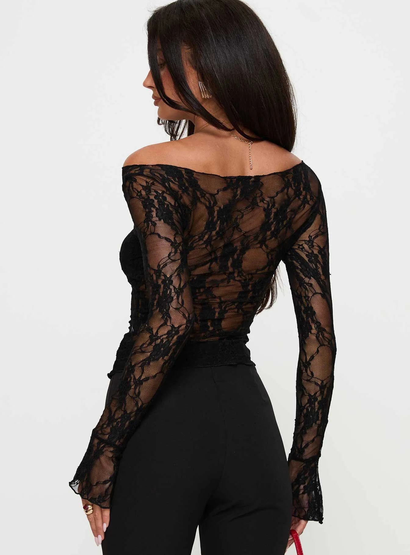 Junah Sheer Lace Long Sleeve Top Black sold by Princess Polly product image thumbnail 5