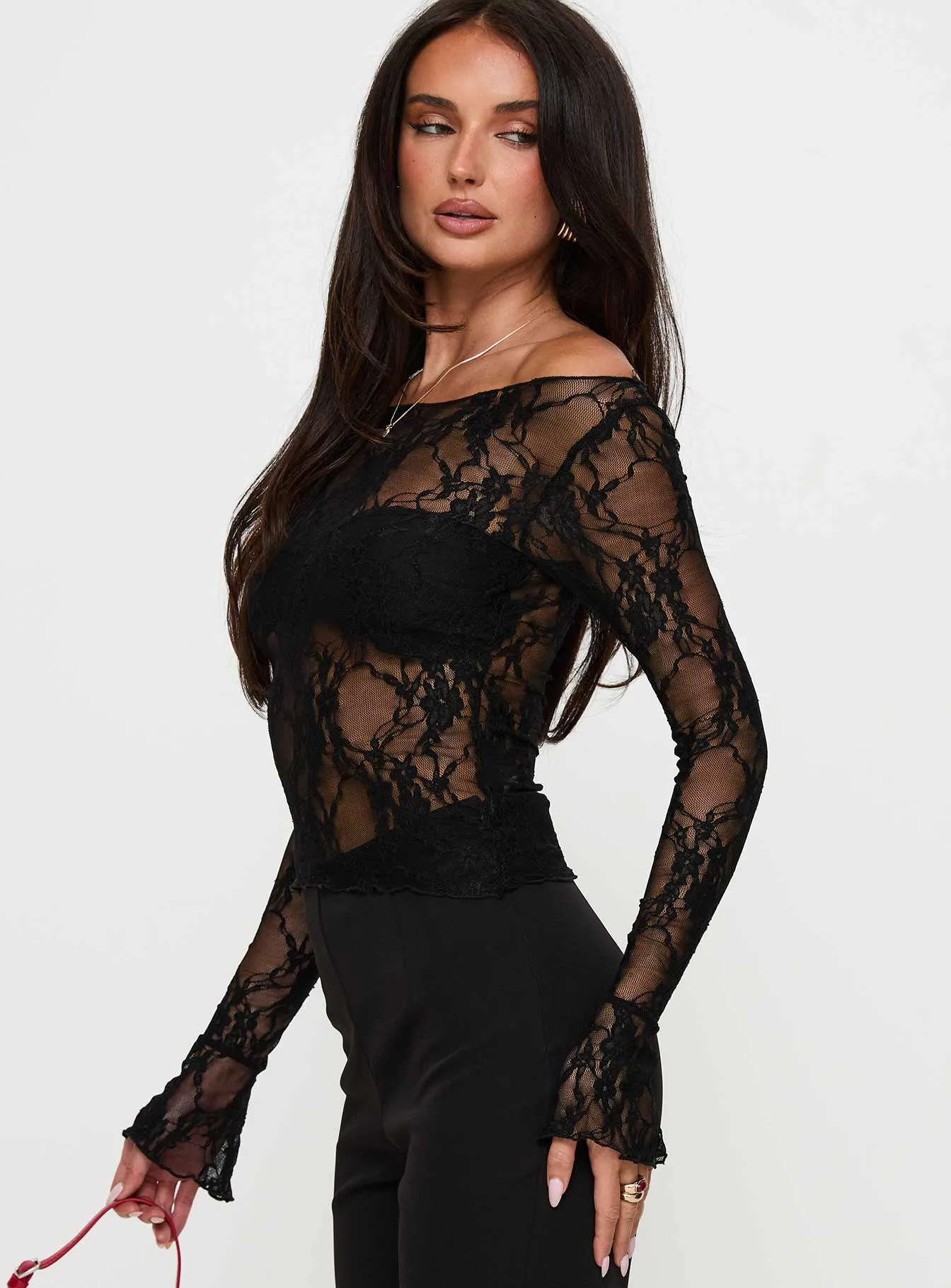 Junah Sheer Lace Long Sleeve Top Black sold by Princess Polly product image thumbnail 4