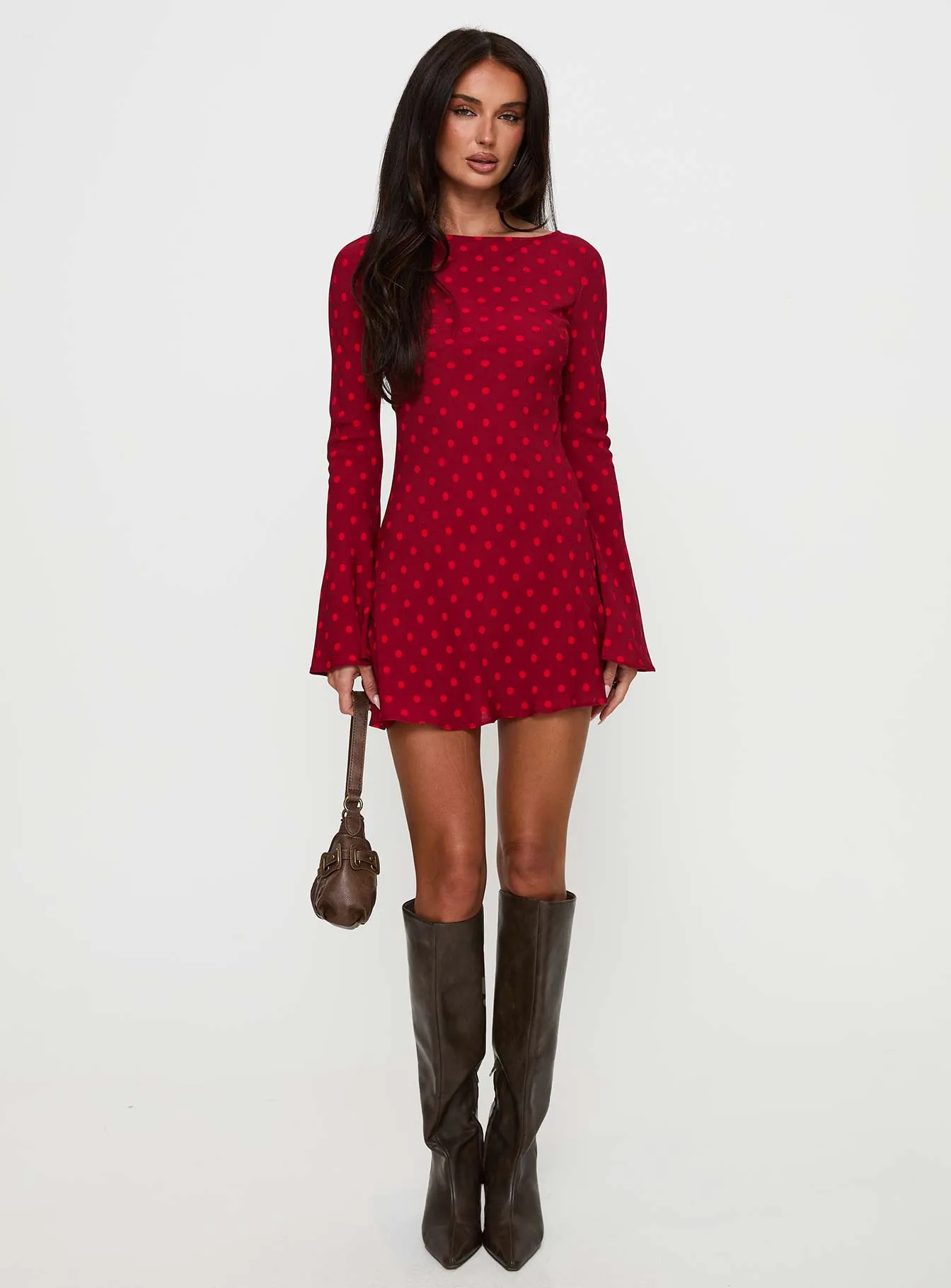 Good Graces Long Sleeve Mini Dress Red Dot sold by Princess Polly product image thumbnail 3