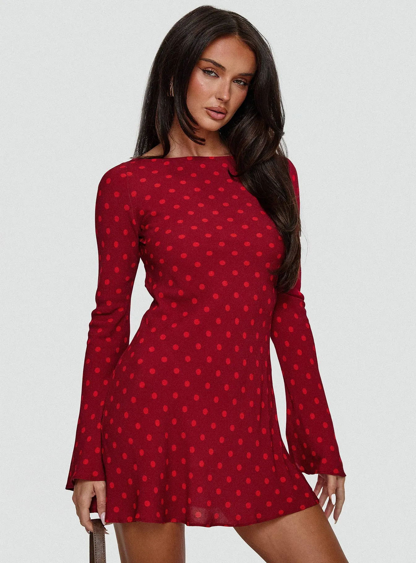 Good Graces Long Sleeve Mini Dress Red Dot sold by Princess Polly