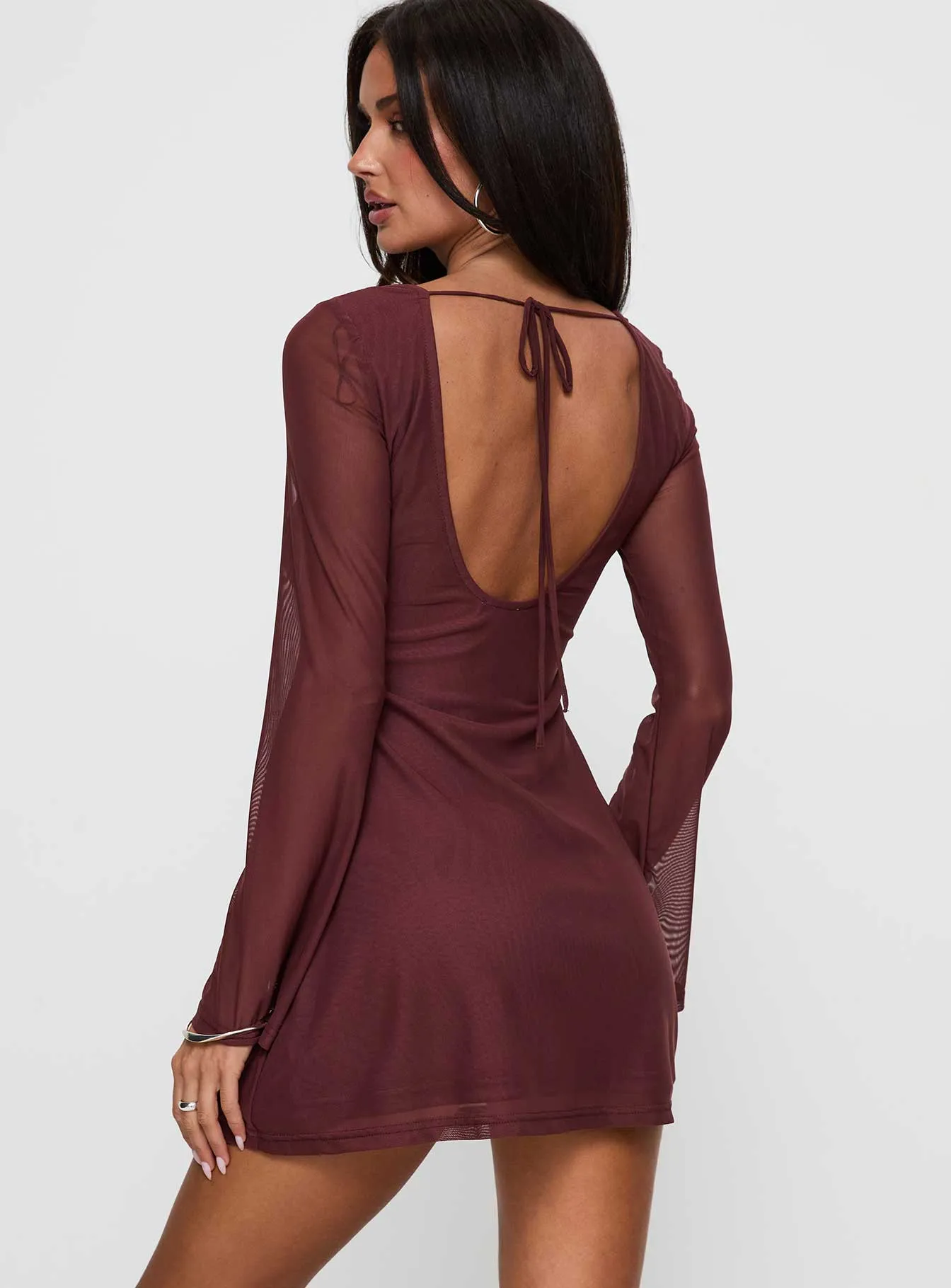 Artique Long Sleeve Mini Dress Brown sold by Princess Polly product image thumbnail 4