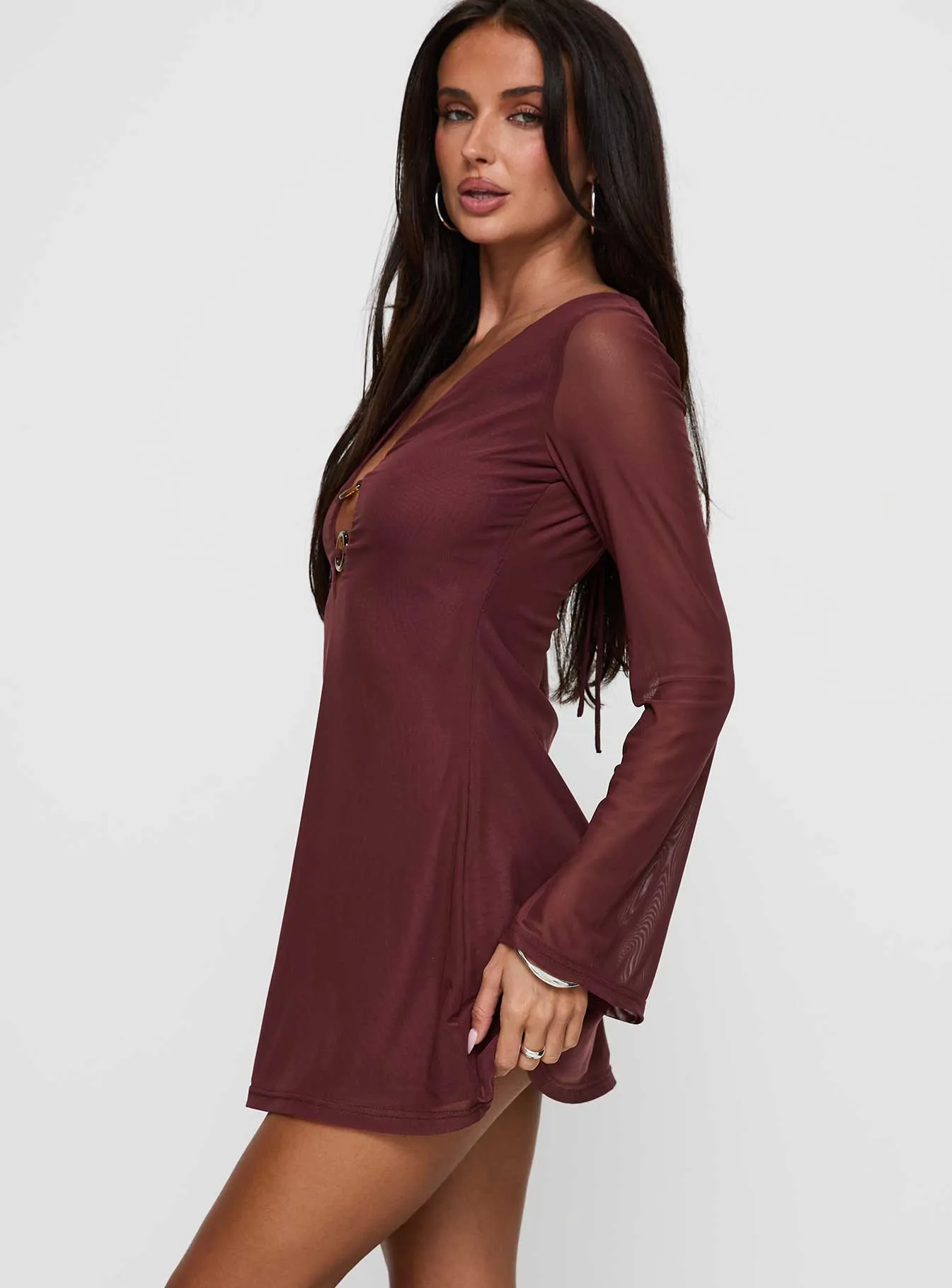 Artique Long Sleeve Mini Dress Brown sold by Princess Polly product image thumbnail 3