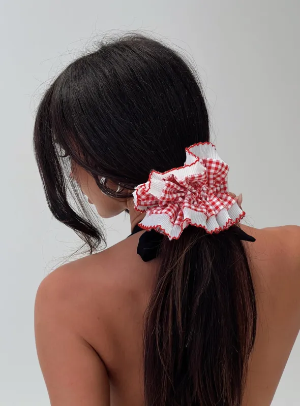Downtown Scene Scrunchie Red Gingham sold by Princess Polly