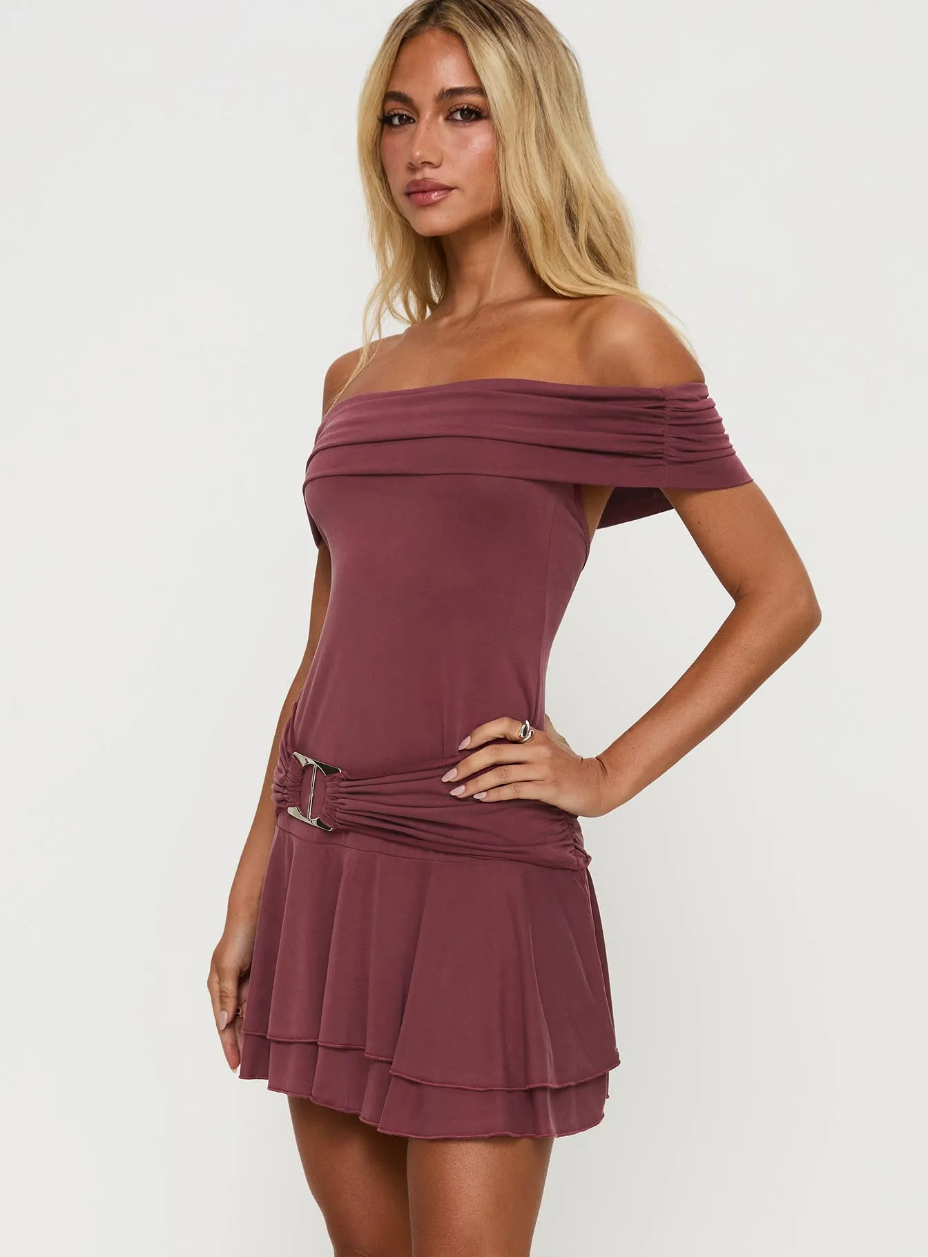 Primadonna Off The Shoulder Mini Dress Mauve sold by Princess Polly product image thumbnail 3