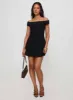 Mirrorball Off The Shoulder Mini Dress Black sold by Princess Polly
