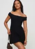 Mirrorball Off The Shoulder Mini Dress Black sold by Princess Polly