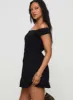Mirrorball Off The Shoulder Mini Dress Black sold by Princess Polly