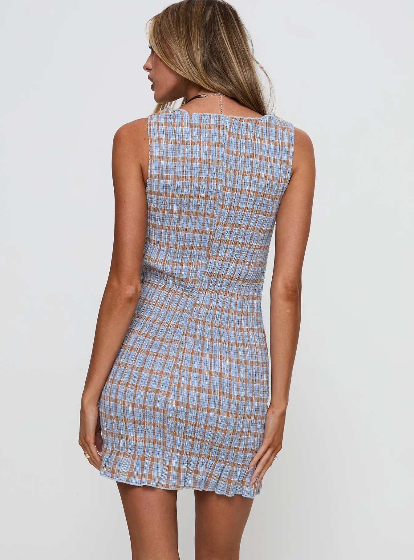 Cecilea Shirred Mini Dress Blue sold by Princess Polly product image thumbnail 4