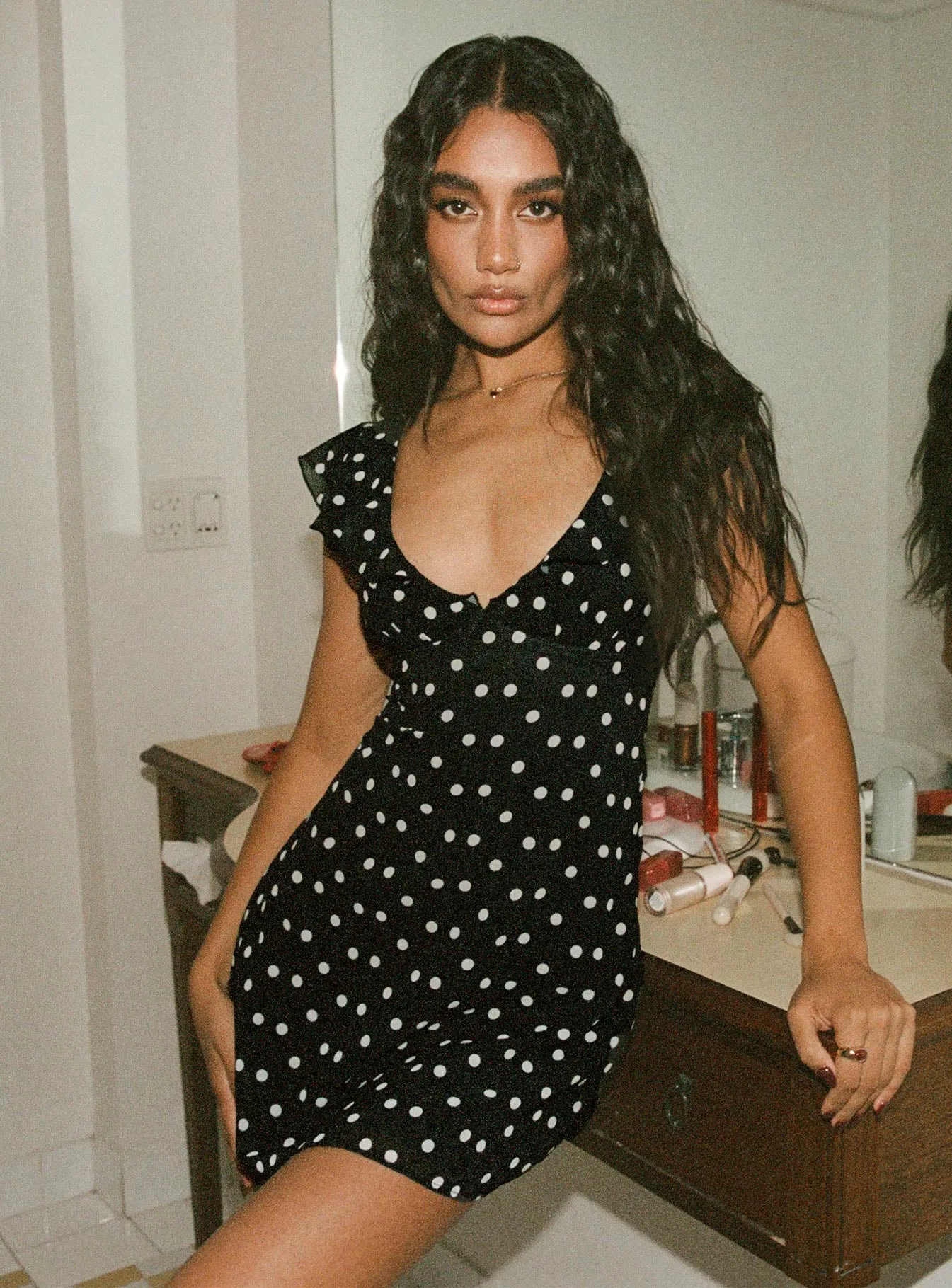 I Guess So Mini Dress Black Polka Dot Petite sold by Princess Polly