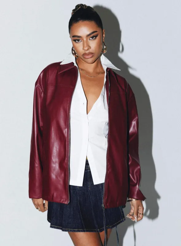 Activa Faux Leather Jacket Burgundy sold by Princess Polly