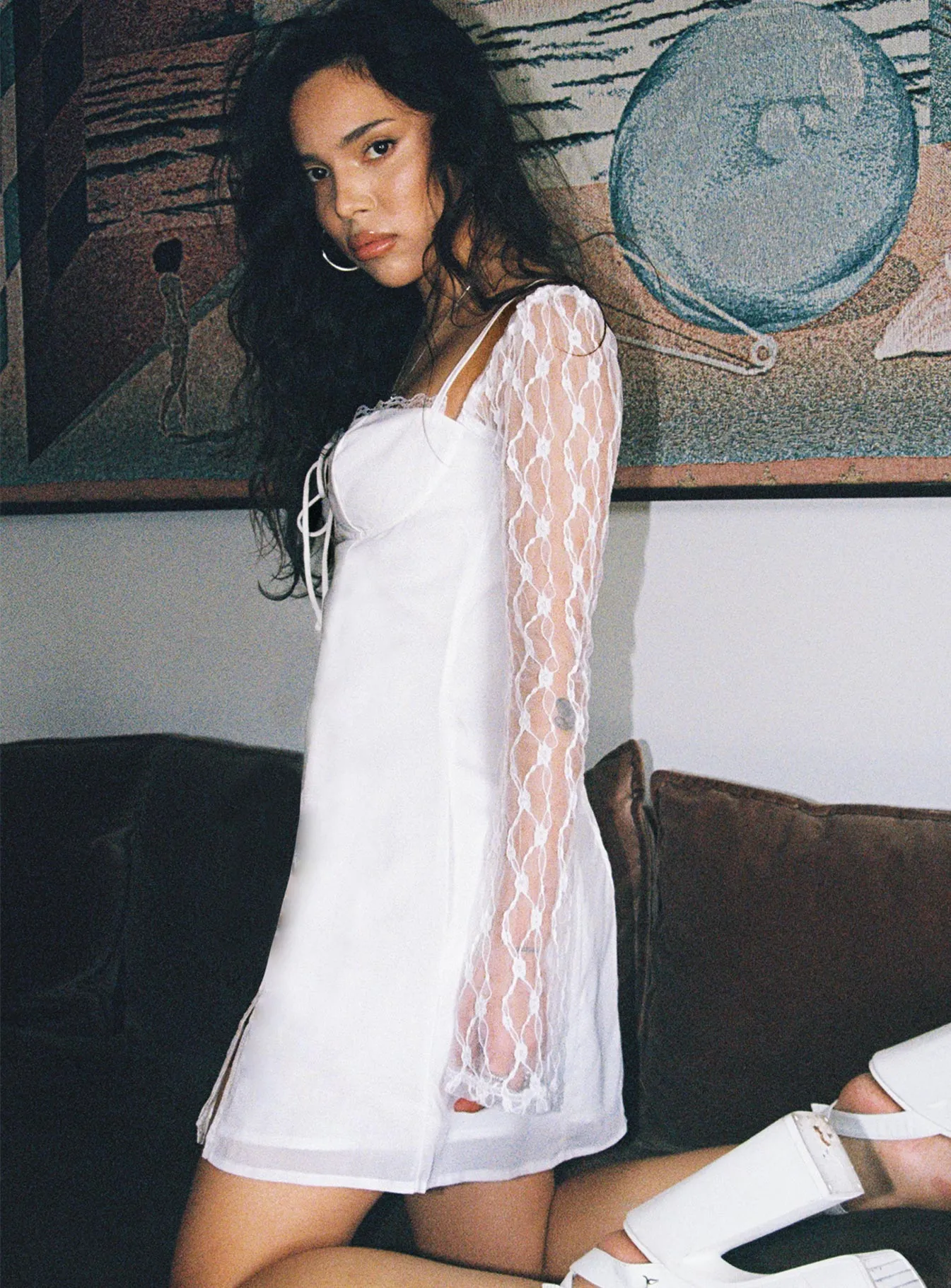 Ashwood Lace Sleeve Mini Dress White Petite sold by Princess Polly product image thumbnail 3