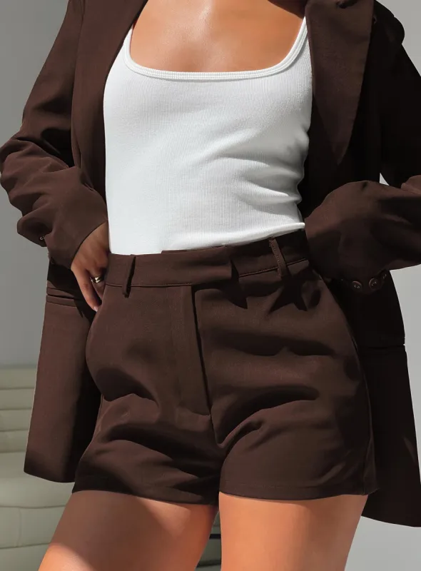 Ellerie Tailored Shorts Chocolate sold by Princess Polly