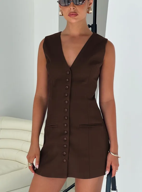 Laire Mini Dress Chocolate sold by Princess Polly