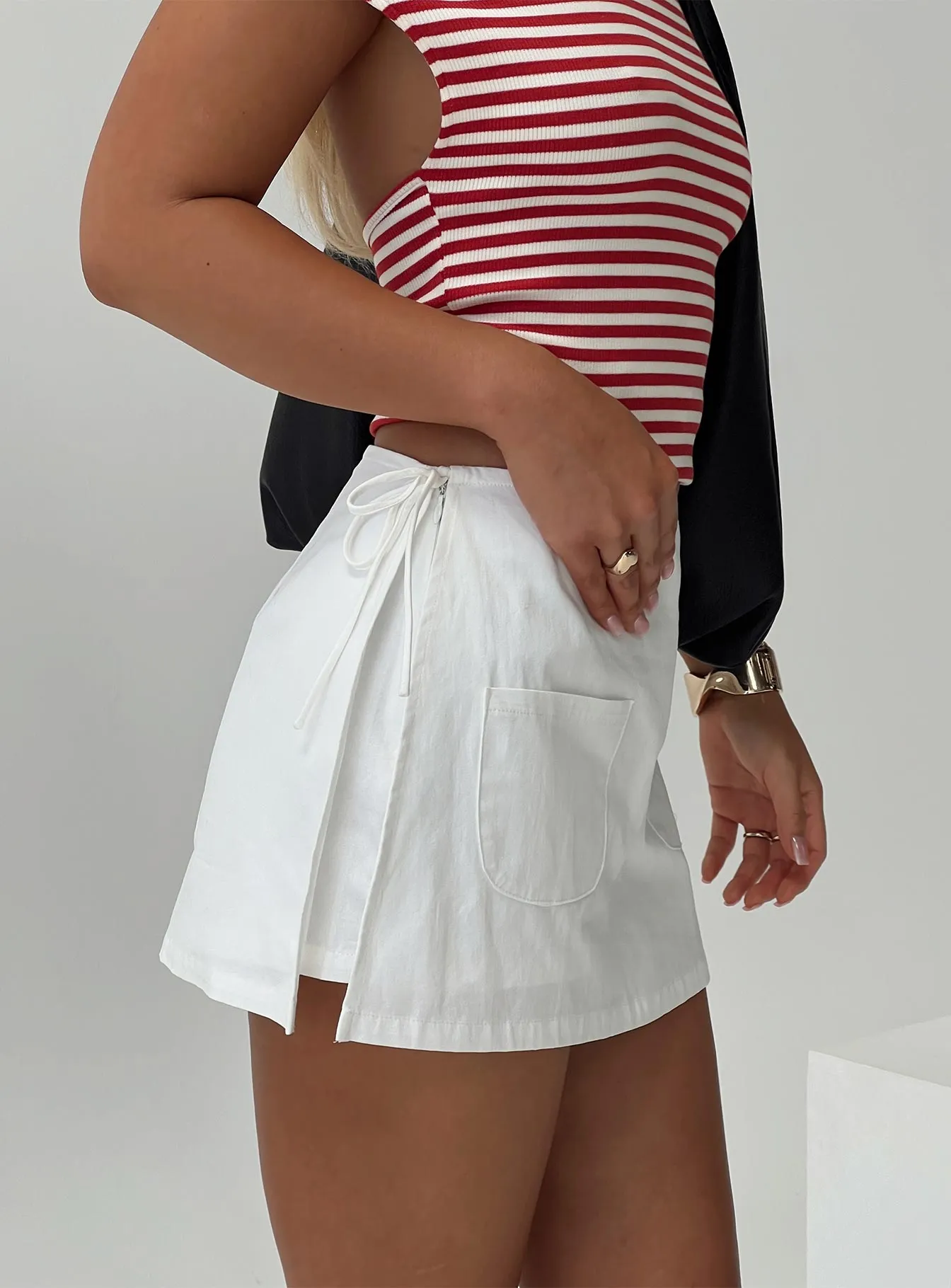Gigi Wrap Skort White Petite sold by Princess Polly