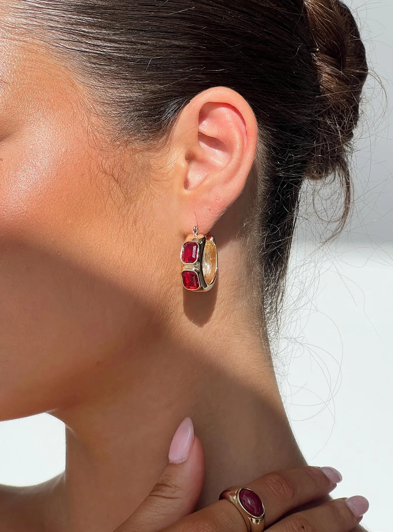 Gabrianna Hoop Earrings Gold / Red sold by Princess Polly