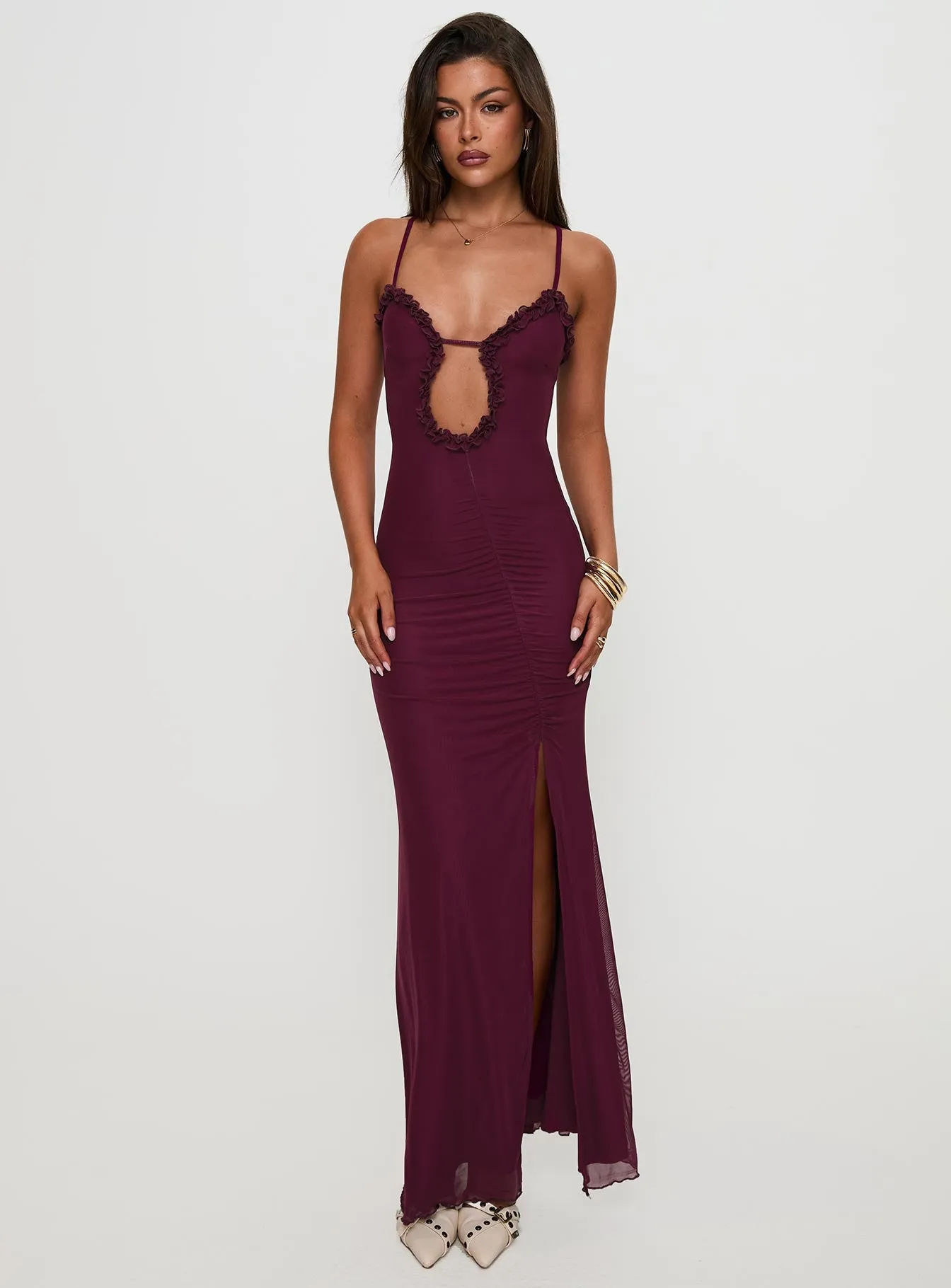 Soulina Ruched Maxi Dress Purple sold by Princess Polly product image thumbnail 3