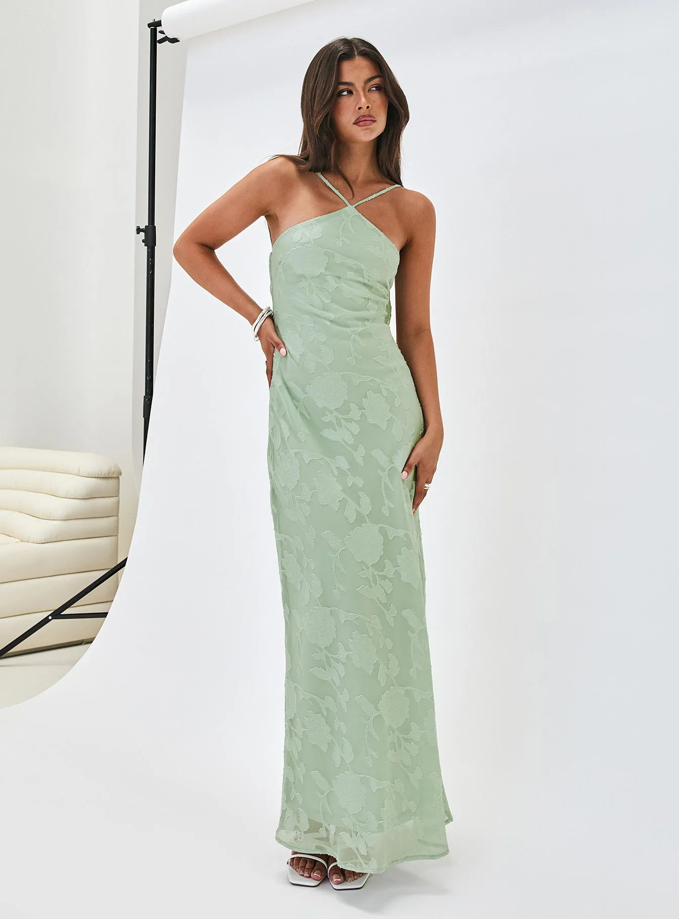 Zoelle Halter Maxi Dress Sage sold by Princess Polly