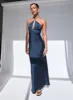 Limosina Halter Maxi Dress Navy sold by Princess Polly