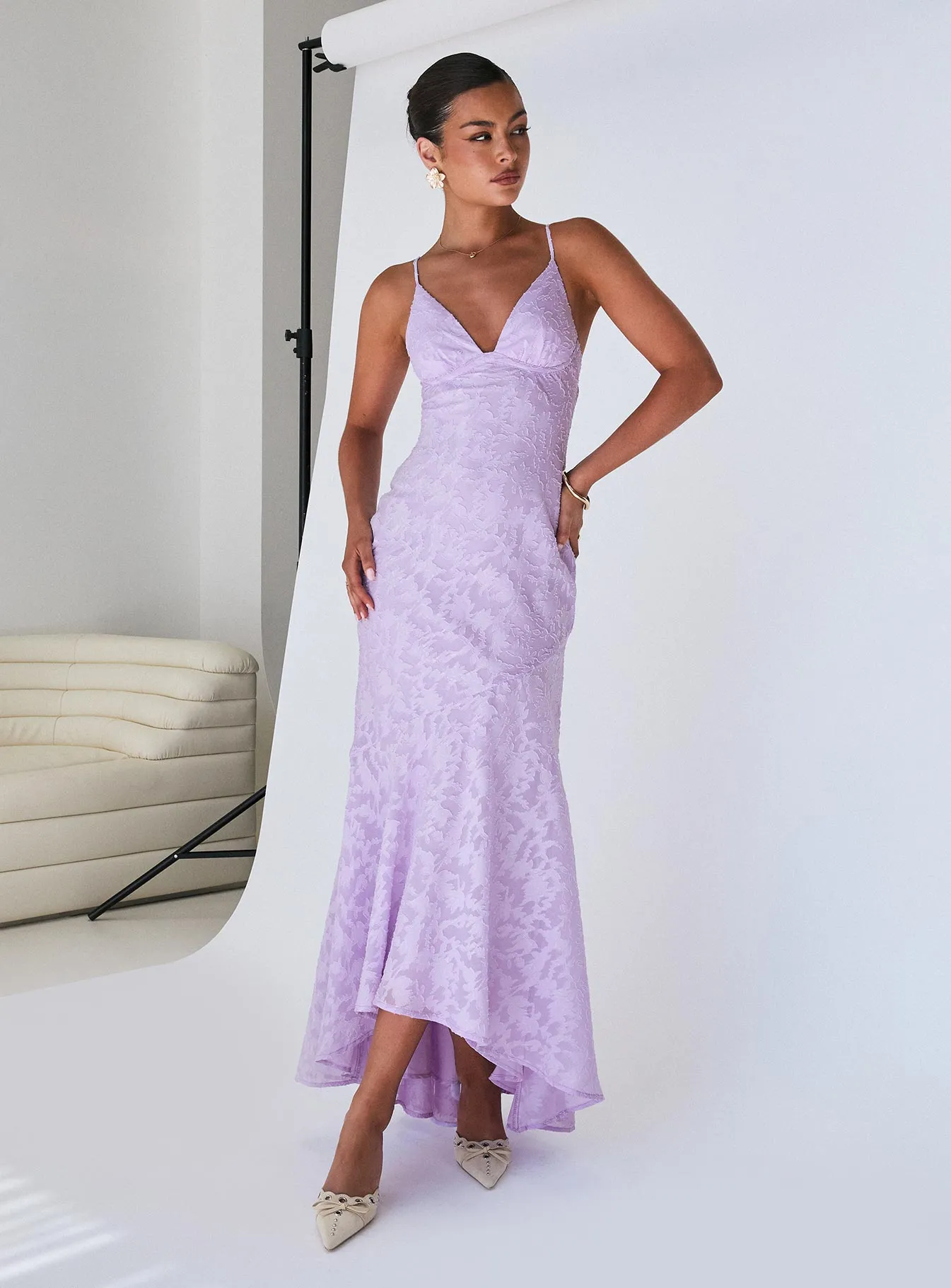 Cyrene Maxi Dress Lilac sold by Princess Polly