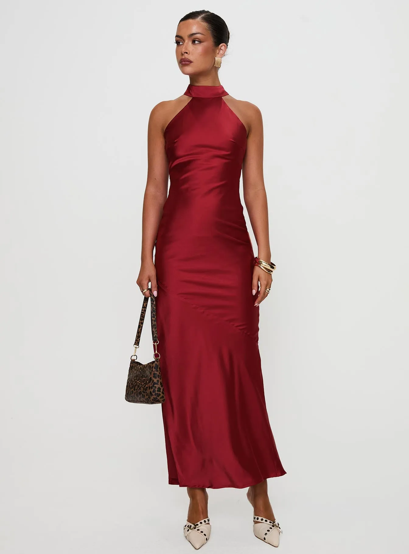Mordecai Halter Maxi Dress Burgundy sold by Princess Polly product image thumbnail 3