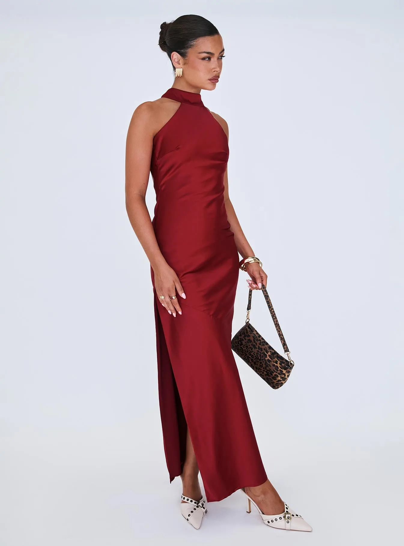 Mordecai Halter Maxi Dress Burgundy sold by Princess Polly