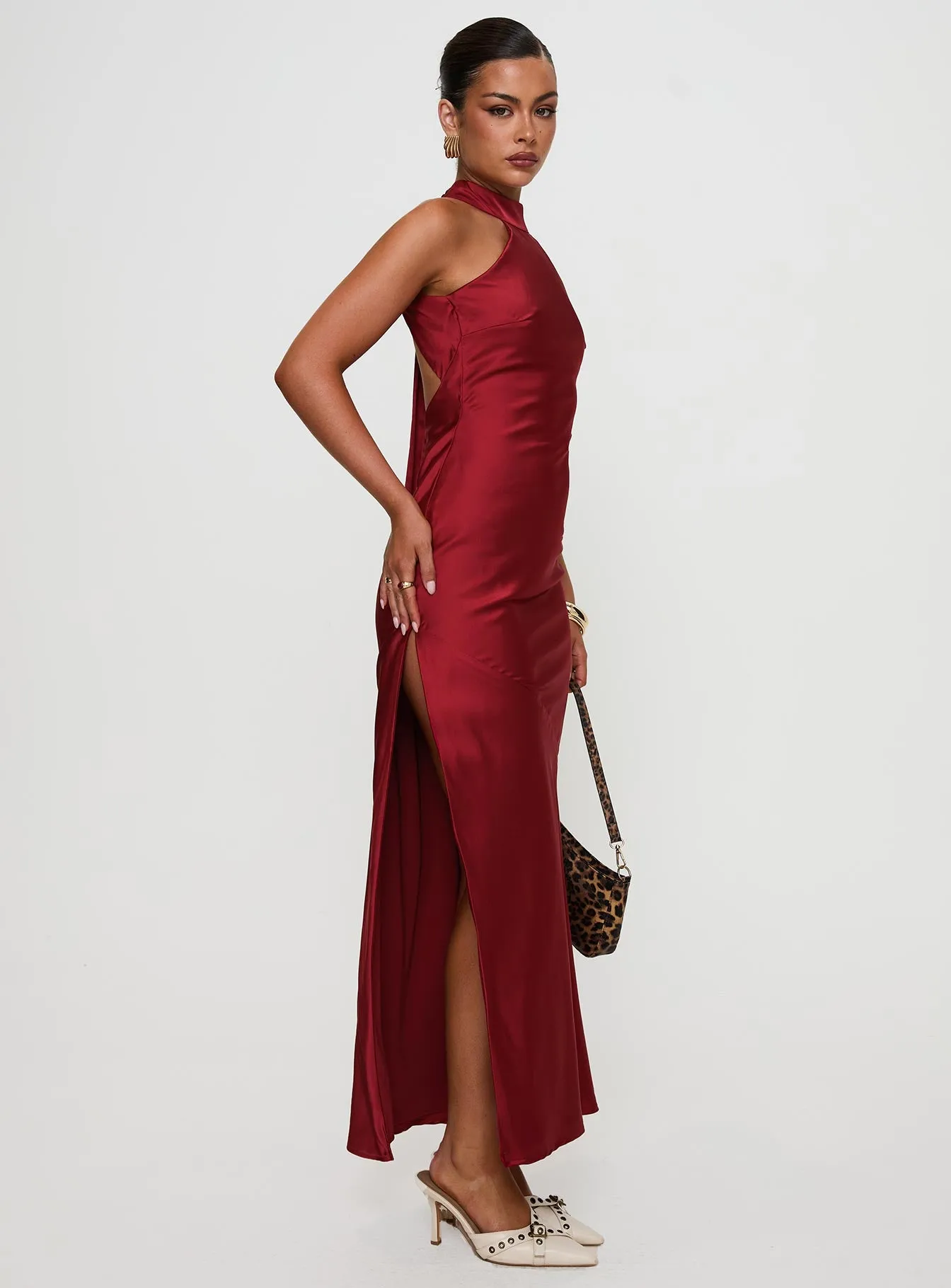 Mordecai Halter Maxi Dress Burgundy sold by Princess Polly product image thumbnail 4