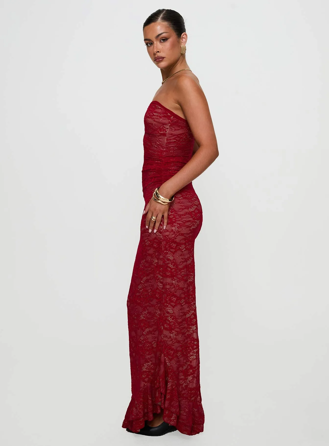 Hailees Lace Strapless Maxi Dress Red sold by Princess Polly product image thumbnail 4