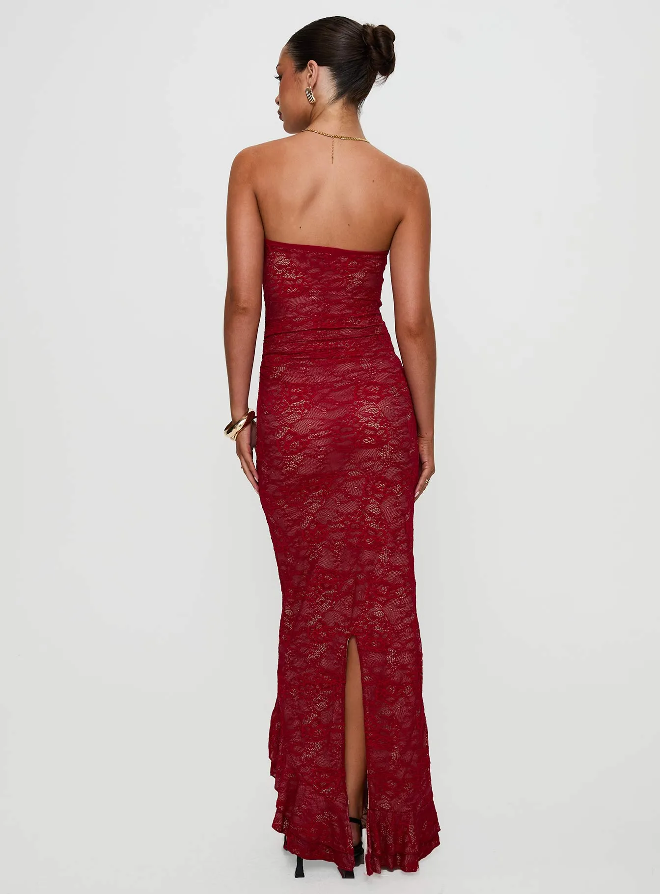 Hailees Lace Strapless Maxi Dress Red sold by Princess Polly product image thumbnail 5
