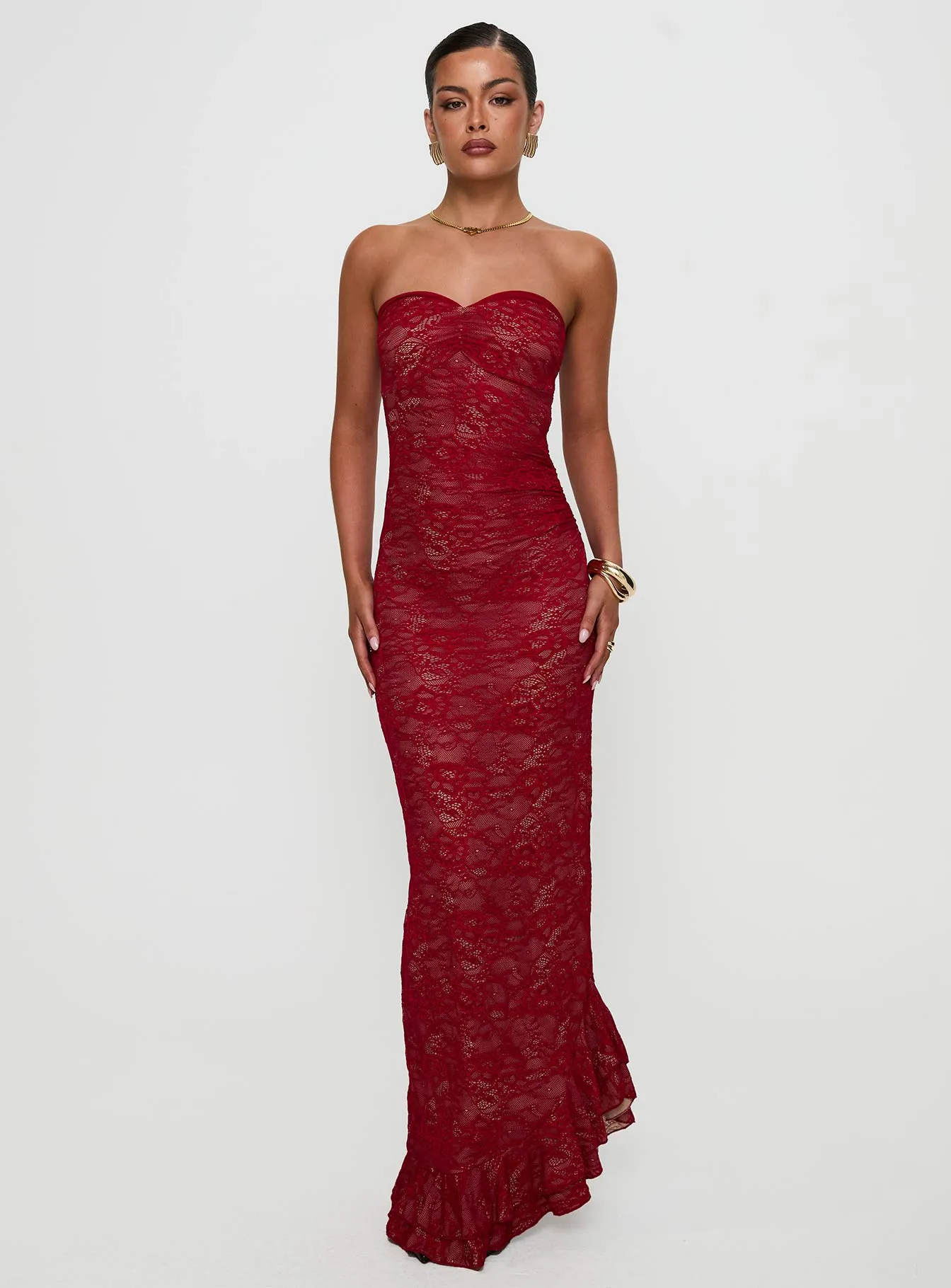 Hailees Lace Strapless Maxi Dress Red sold by Princess Polly product image thumbnail 2
