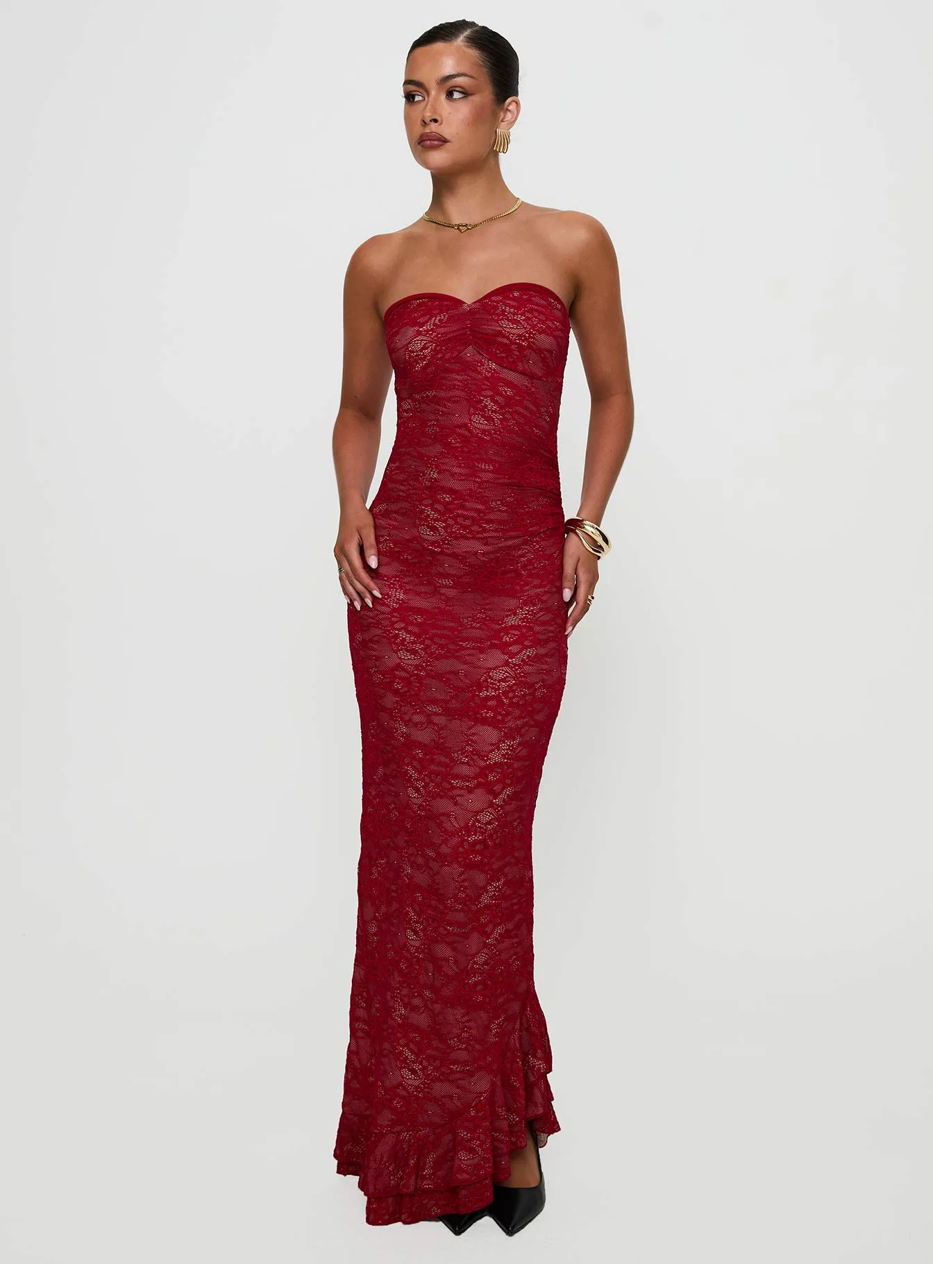 Hailees Lace Strapless Maxi Dress Red sold by Princess Polly product image thumbnail 3