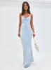 Linger Bias Cut Maxi Dress Blue sold by Princess Polly