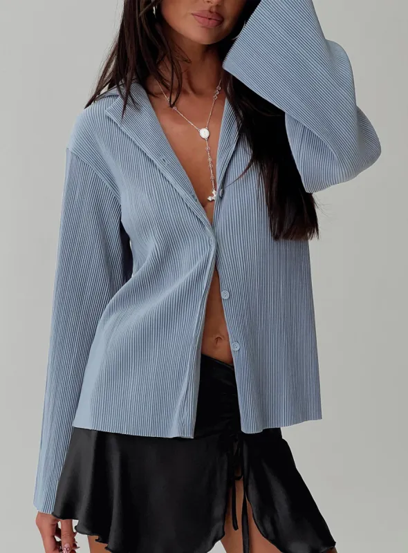Louie Pleated Shirt Blue sold by Princess Polly