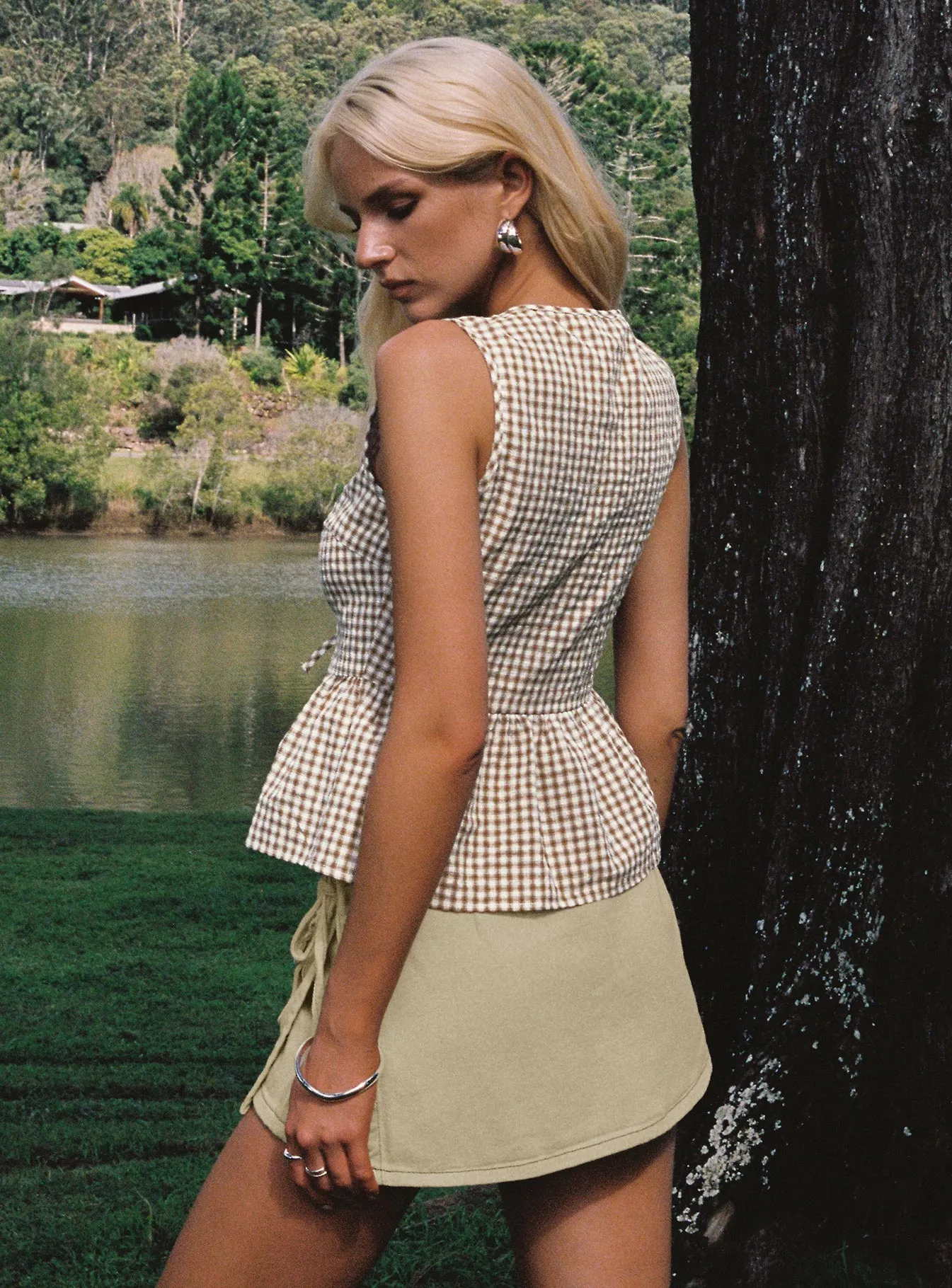 Rosellah Tie Up Top Brown Check sold by Princess Polly product image thumbnail 4